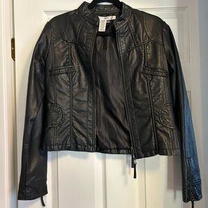Max Studio Black Faux Leather Moto Jacket with Quilted Design